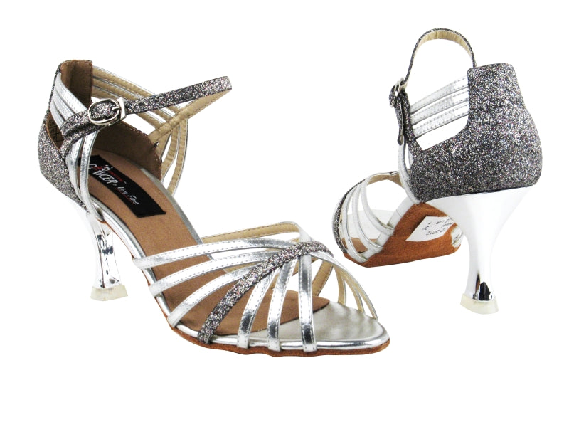 CD3012 Silver & Party Stardust with 3" Silver Plated Flare Heel in the photo