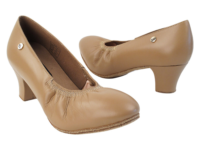CD5013DB 220 Beige Brown Leather with 2" Medium Heel in the photo