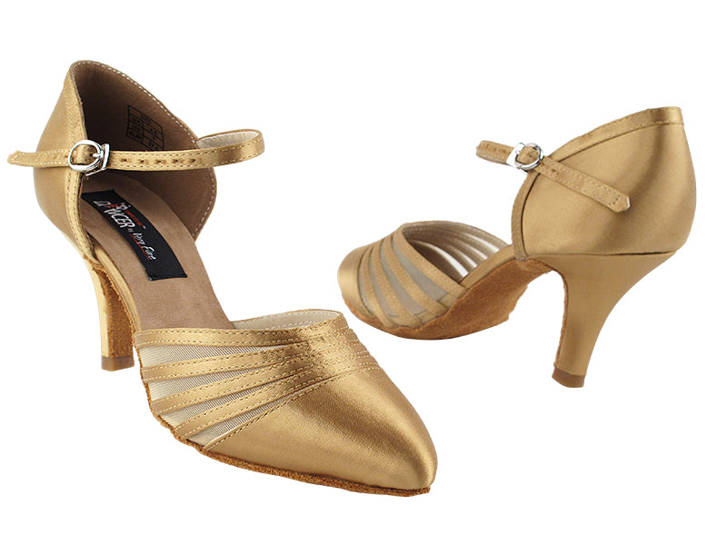 CD6033 Tan Satin with 2.75" Slim heel in the photo