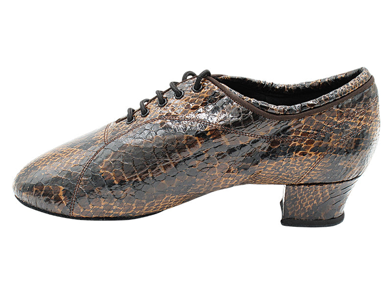 CD9316 244 Dark Brown Snake Patent with Men 1.5" Latin Heel in the photo