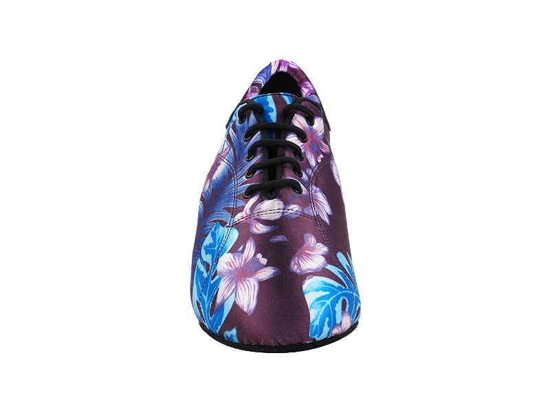 CD9316 198 Blue Purple Flower Satin with Men 1.5" Latin Heel in the photo