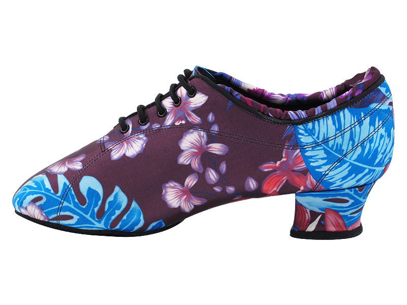 CD9316 198 Blue Purple Flower Satin with Men 1.5" Latin Heel in the photo