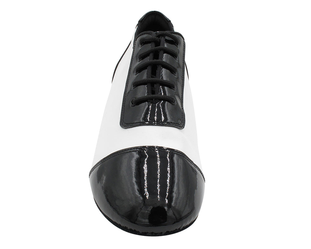 CD9322 Black Patent & White Leather with 1.5" Latin heel in the photo