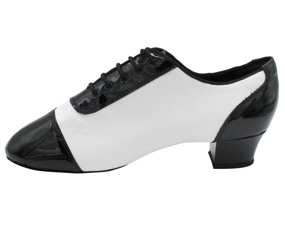 CD9322 Black Patent & White Leather with 1.5" Latin heel in the photo