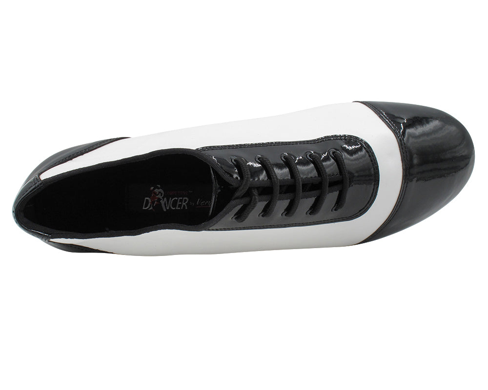 CD9322 Black Patent & White Leather with 1.5" Latin heel in the photo