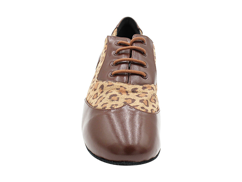 CM100101 305 Dark Tan Leather_F_B_267 Leopard Velvet_M with Men 1.5" Latin Heel in the photo