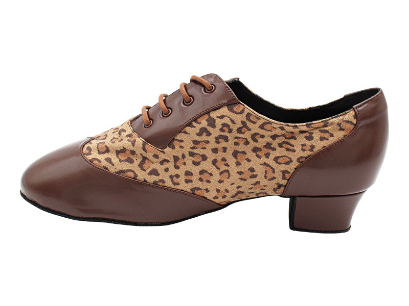 CM100101 305 Dark Tan Leather_F_B_267 Leopard Velvet_M with Men 1.5" Latin Heel in the photo