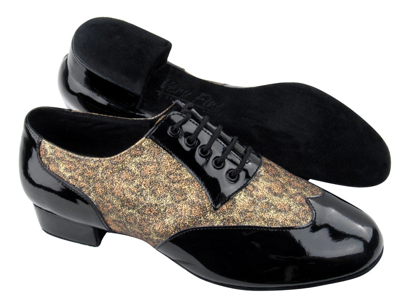 CM100101 BB2 Black Patent_BF49 Leopard Glitter with 1" Standard heel in the photo