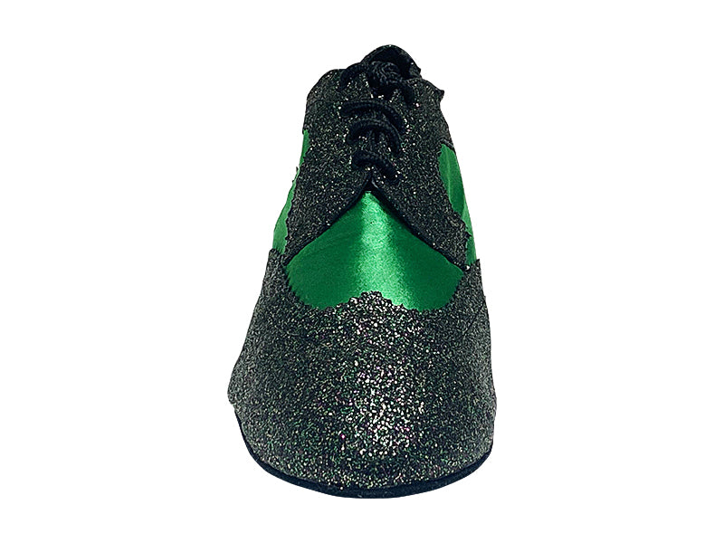 2509LEDSS 13 Green Illusion Scale_F_B_L_75 Green Satin_M_10 Light Gold Scale_H with Men 1.5" Latin Heel in the photo