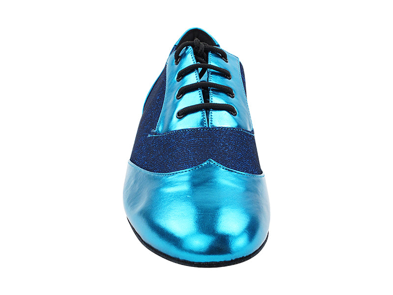 CM100101 135 Metallic Blue PU_F_B & 190 Glitter Dark Blue Satin_M with Men 1" Standard Heel (2002) in the photo