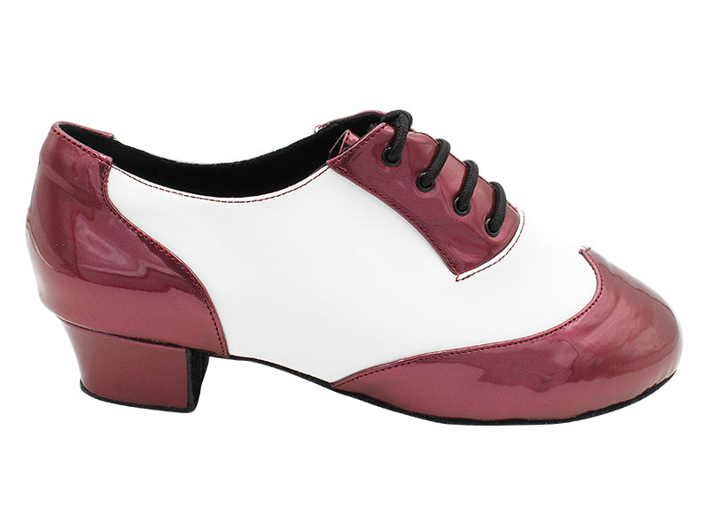 CM100101 223 Pearl Dark Red Patent_F_B_L_218 White Leather_M  with Men 1.5" Latin Heel in the photo