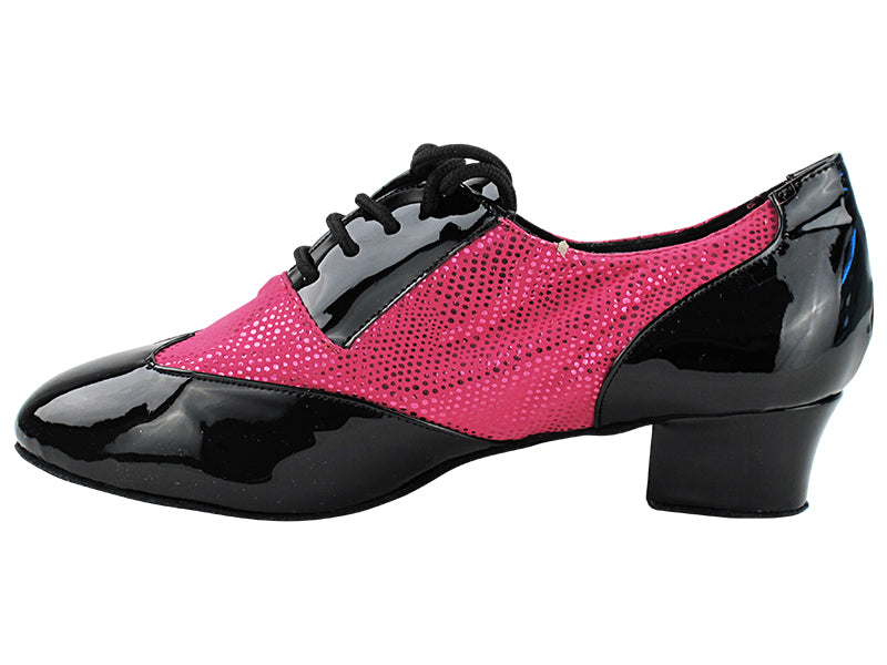 M100101 Black Patent_F_B_154 Illusion Peach Velvet_M with Men 1.5" Latin Heel in the photo