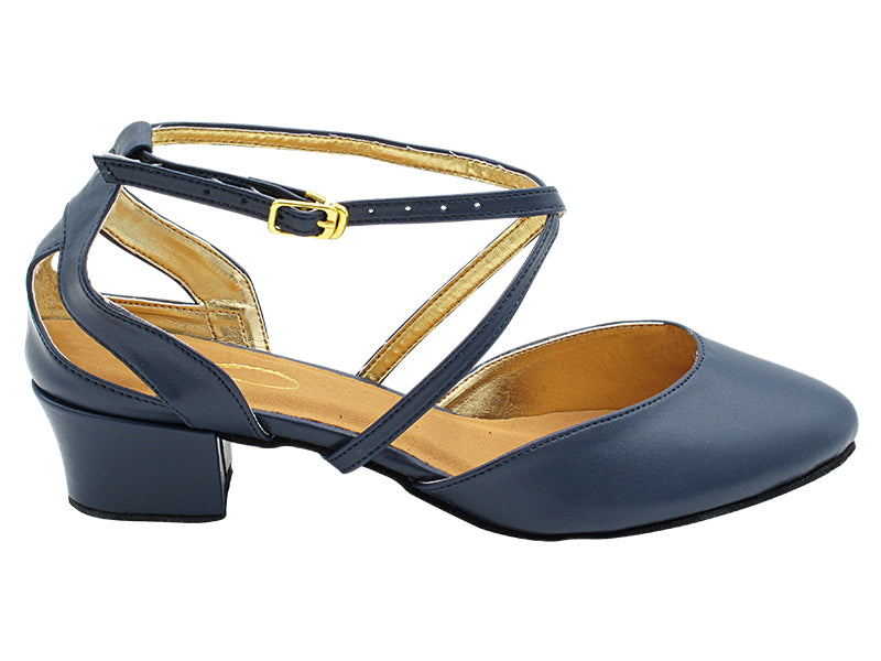 J Touch of Gold Dark Blue Microfiber Leather_Gold Lining with 1.5" Heel (2001) in the photo