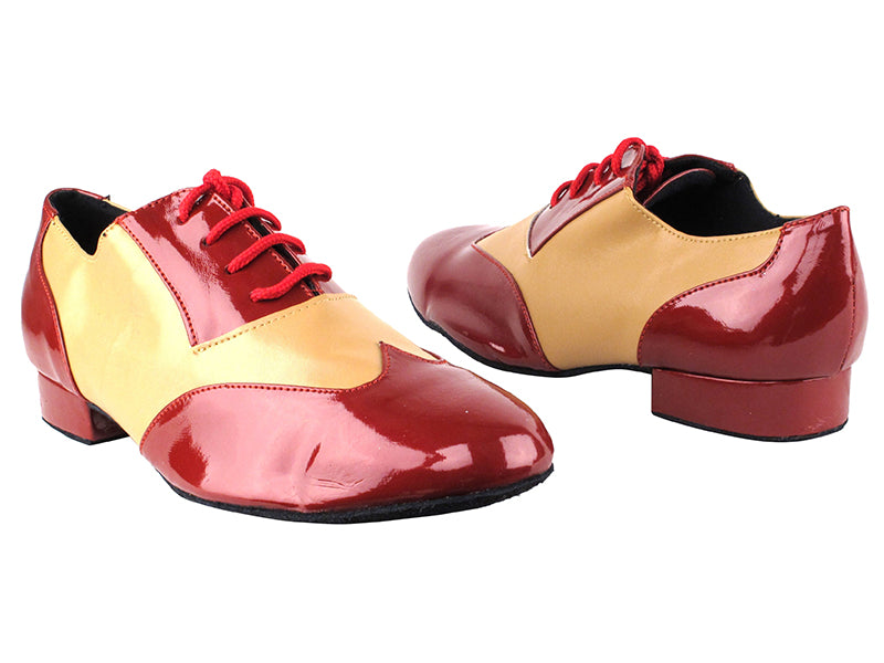 M100101 131 Red Patent_F_B_157 Beige Brown Leather_M with 1" standard heel in the photo