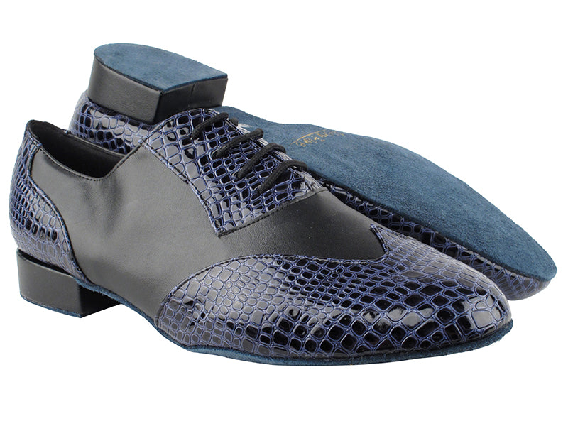 M100101 243 Purple Blue Crocodile PU_F_B_Black Leather_M with 1" standard heel in the photo