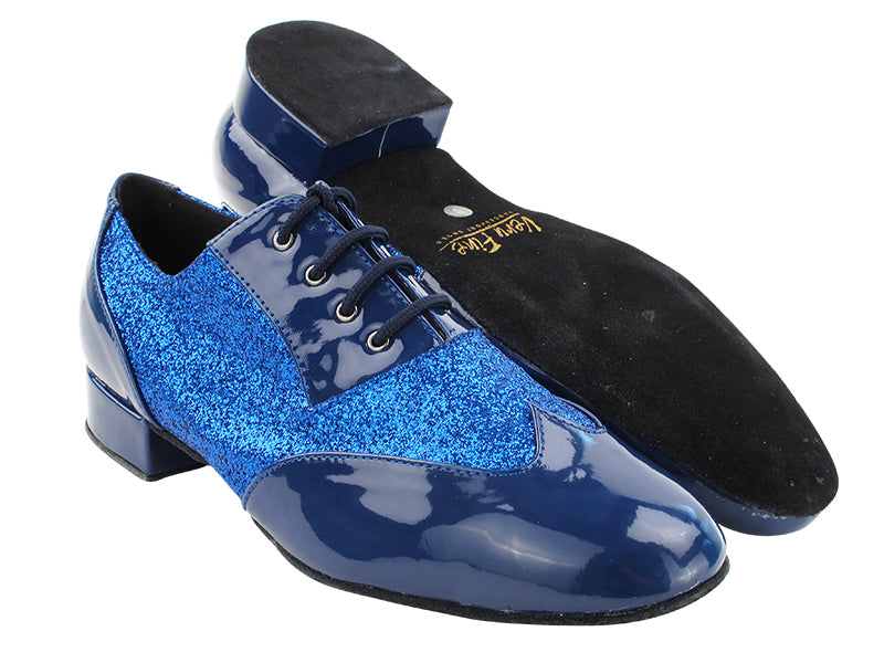 M100101 297 Dark Blue Patent_F_B_234 Blue Stardust_M with Men 1" Standard Heel (2002) in the photo