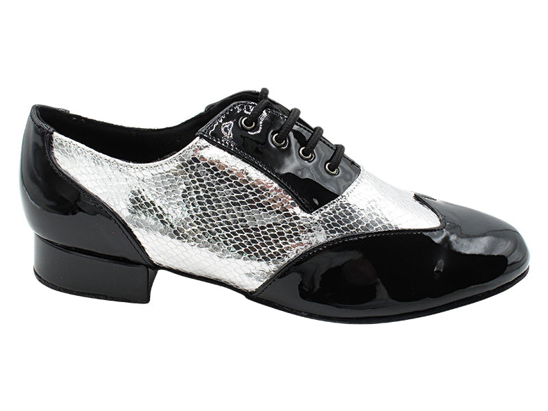 M100101 Black Patent_F_B_221 Snake Silver_M with 1" Standard Heel in the photo