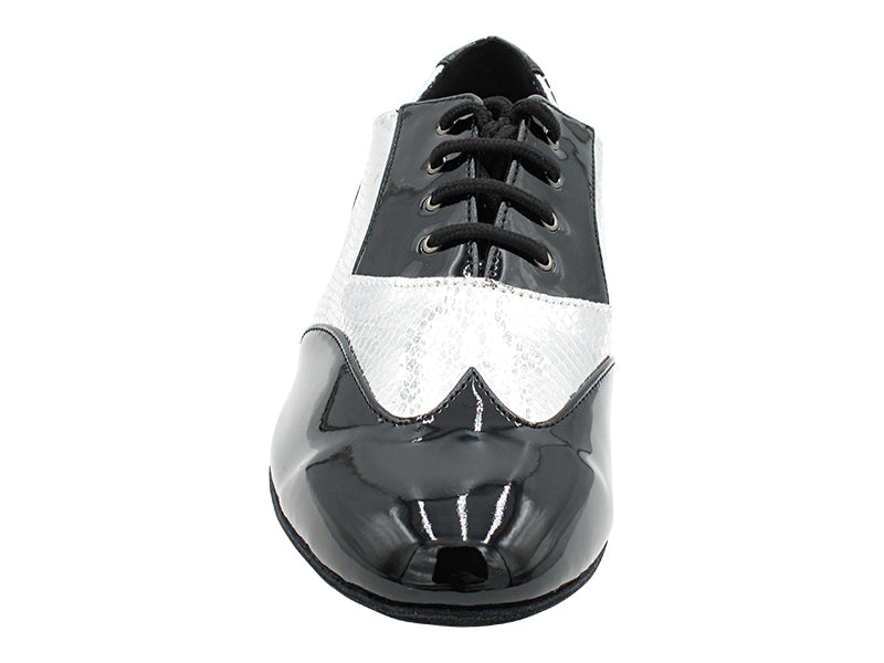 M100101 Black Patent_F_B_221 Snake Silver_M with 1" Standard Heel in the photo
