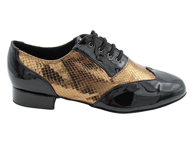 M100101 Black Patent_F_B_223 Snake Copper_M with 1" Standard Heel in the photo