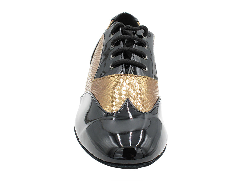 M100101 Black Patent_F_B_223 Snake Copper_M with 1" Standard Heel in the photo