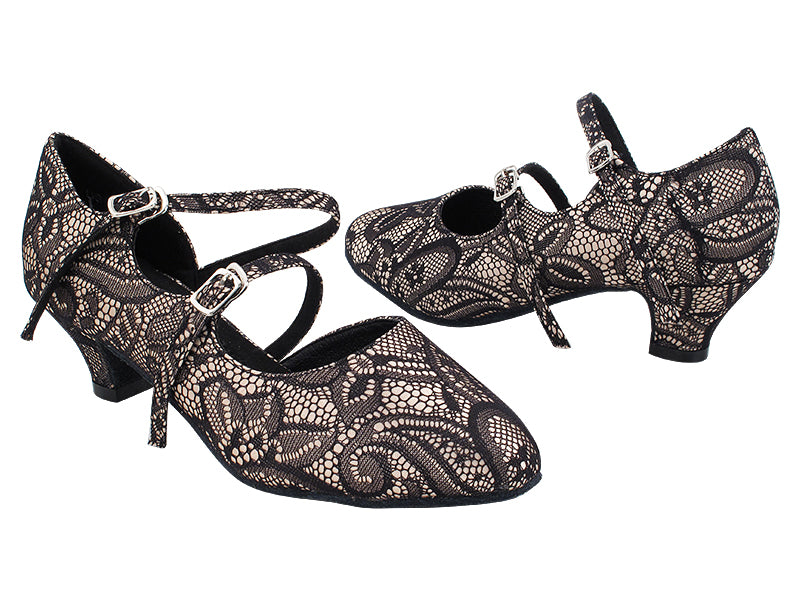 PP201 258 Flesh Satin Black Lace with 1.2" Cuban Heel (CI) in the photo