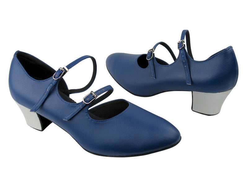PP201 BB19 Dark Blue Leather_BB3 Silver Leather Heel with 1.6" Medium heel in the photo