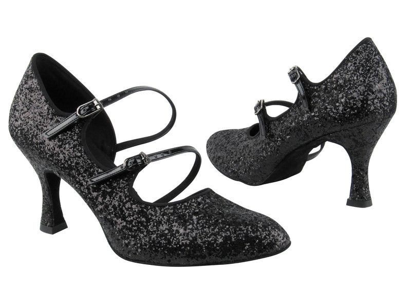 PP201 BF16 Black Sparkle_BA60 Black Patent Strap with 3" heel in the photo
