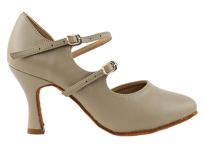 PP201 Beige Leather with 3" Heel in the photo