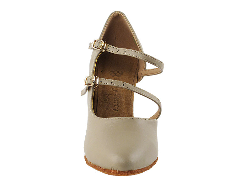 PP201 Beige Leather with 3" Heel in the photo
