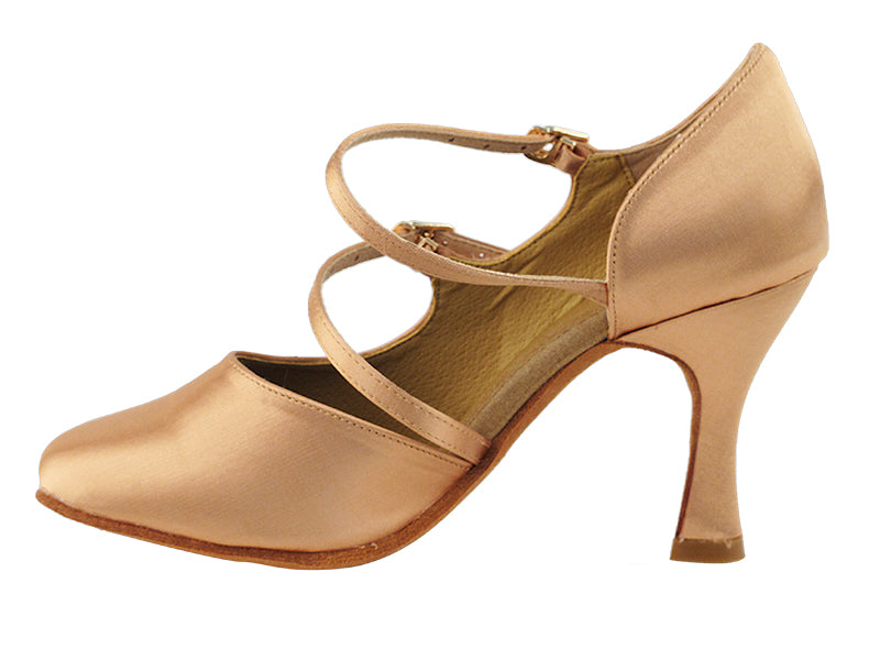PP201 Tan Satin with 3" Heel in the photo