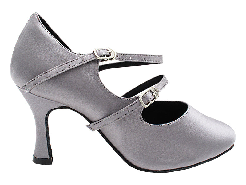 PP201 180 Grey Satin with 3" Flare Heel (YQG) in the photo