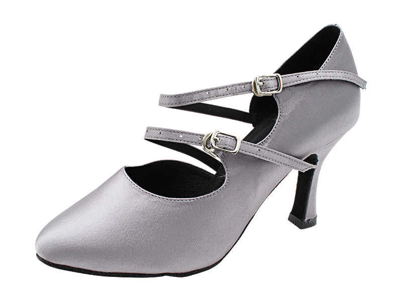 PP201 180 Grey Satin with 3" Flare Heel (YQG) in the photo