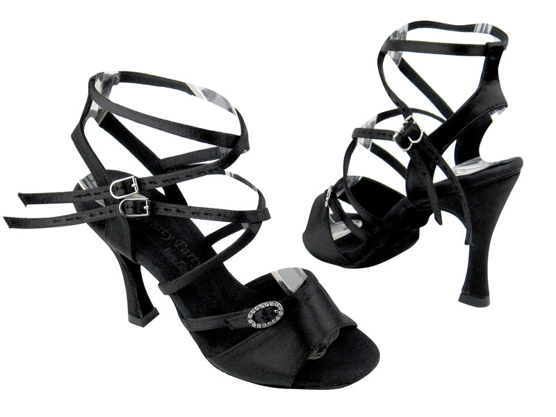 PP202 BD12 Black Satin with 3.5" Flare heel in the photo