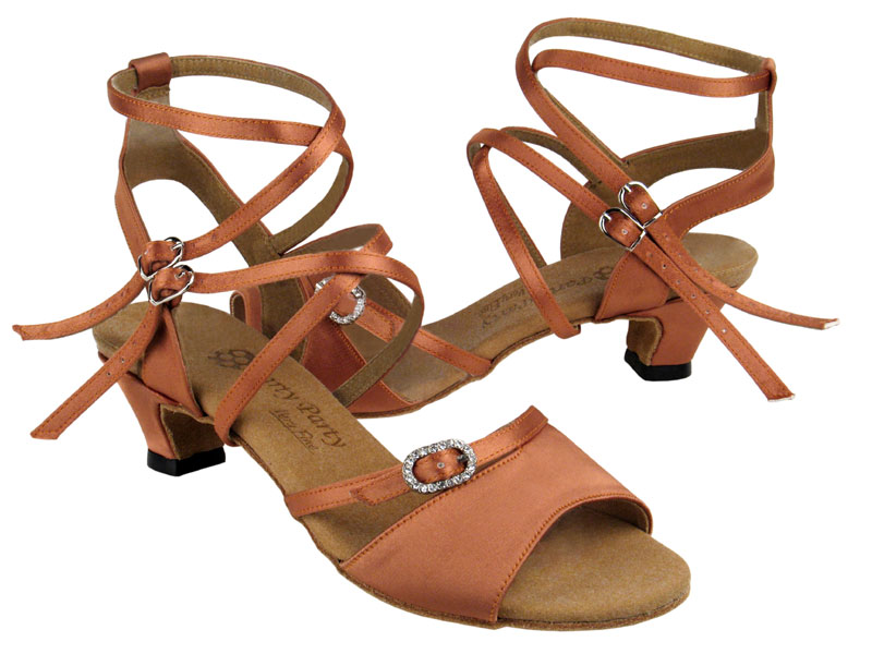 PP202 Tan Satin with 1.2" cuban heel in the photo