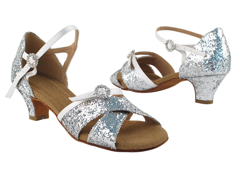 PP204 36 Silver Sparkle_85 White Satin Trim with 1.2" Heel in the photo