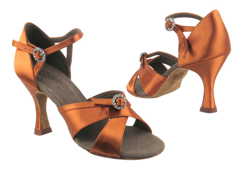 PP204 3 Dark Tan Satin with 3" heel in the photo