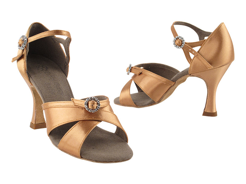 PP204 Tan Satin with 3" Flare heel in the photo