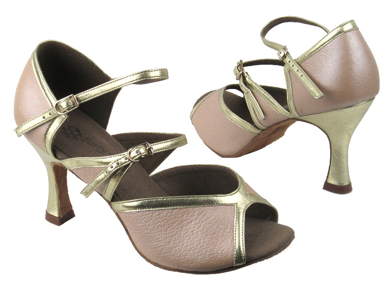 PP207 BC1 Light Tan Light Leather_BA31 Gold LeatherTrim with 3" heel in the photo