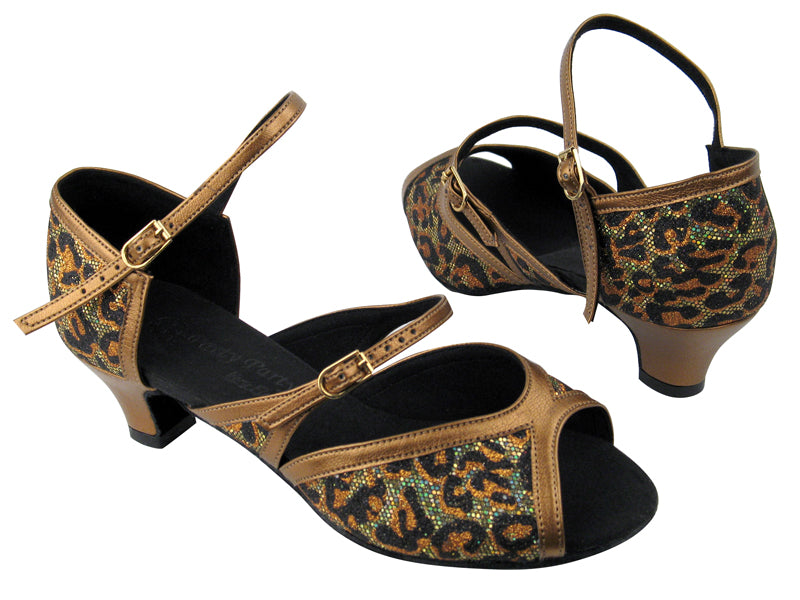 PP207 BH19 Leopard Scale_BA45 Dark Tan Gold Trim with 1.2" Cuban heel in the photo