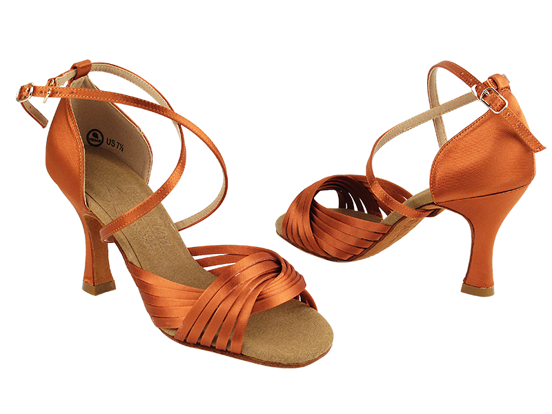 S1001 Dark Tan Satin with 3" Heel in the photo