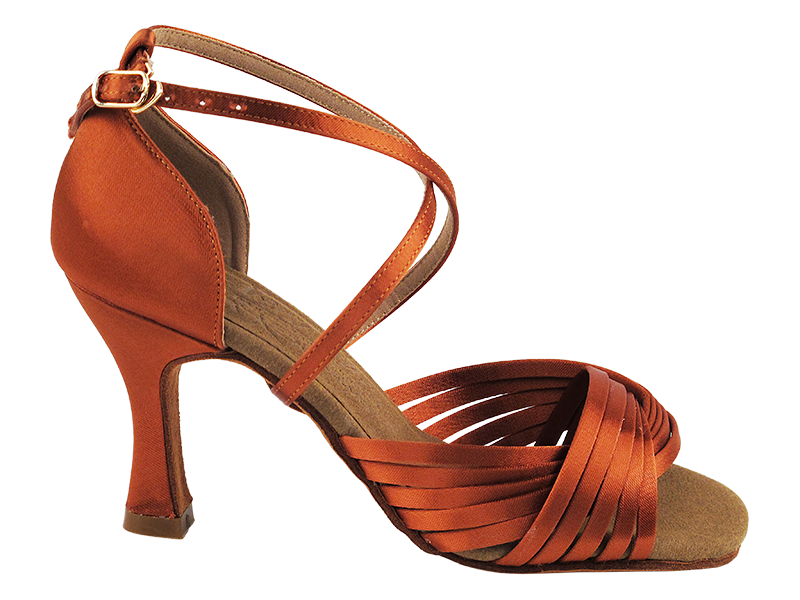 S1001 Dark Tan Satin with 3" Heel in the photo
