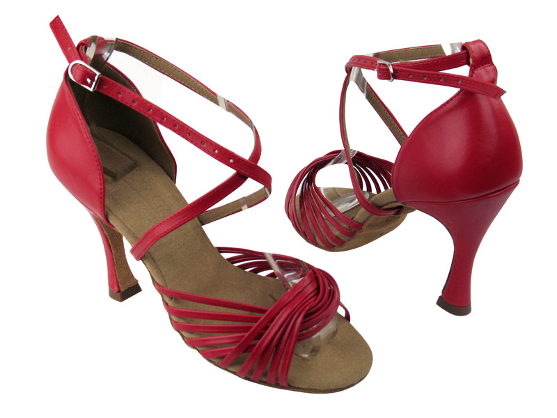 S1001 Red Leather with 3.5" Flare heel in the photo