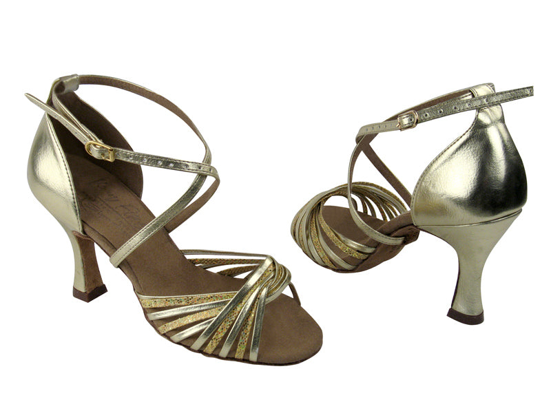 S1001 Gold Scale & Gold Leather with 3" Flare Heel in the photo