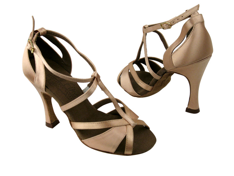 S1002 Flesh Satin with 3.5" Flare heel in the photo
