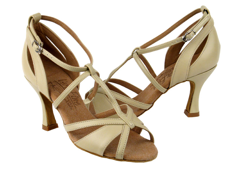 S1002 Beige Leather with 3" Flare heel in the photo