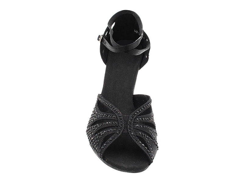 S1003CC Black Satin with Black Diamond with 3.5" Flare Heel (YTG) in the photo