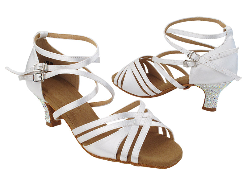 S1006CC 85 White Satin_Rhineston on heel Only with 2" Slim Heel (MTXZ) in the photo