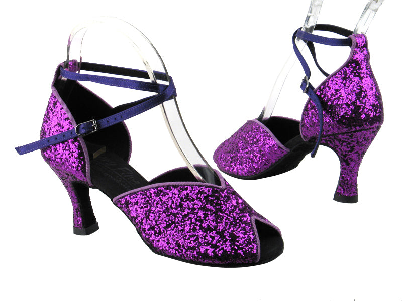 S2801 BH2 Purple Sparkle_BD71 Purple Satin Ankle Strap with 3" heel in the photo