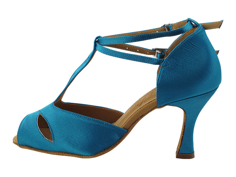 S2803 123 Teal Satin with 3" Flare Heel (YQG) in the photo