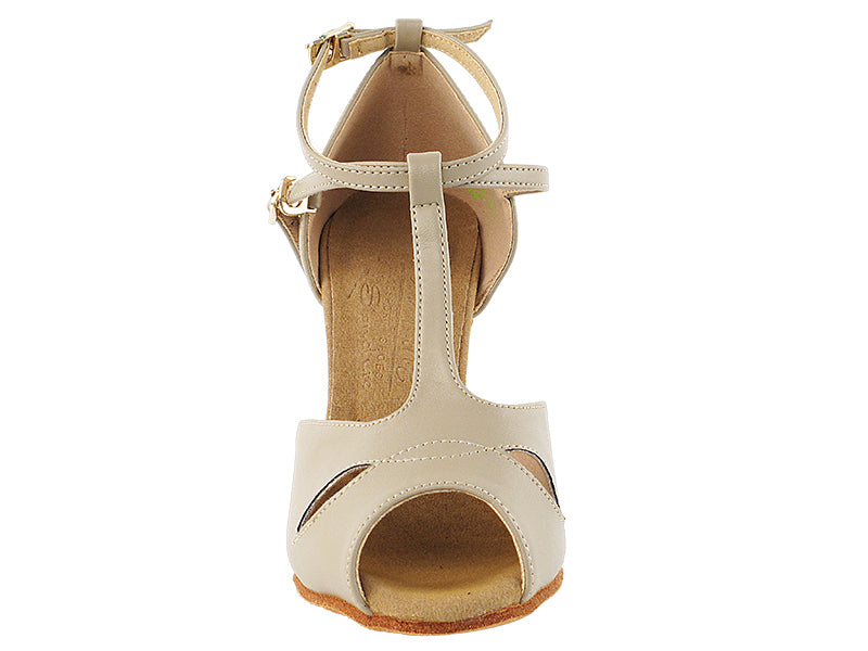 S2803 Beige Leather with 3" Flare Heel (YQG) in the photo